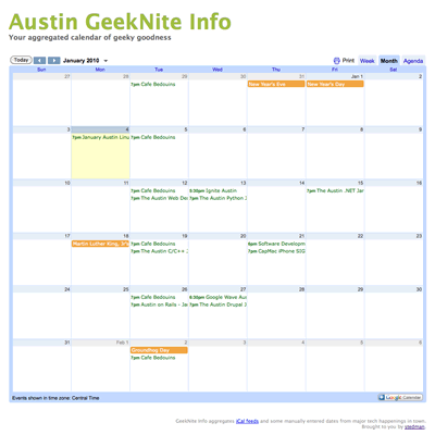 screenshot of Austin GeekNite Info